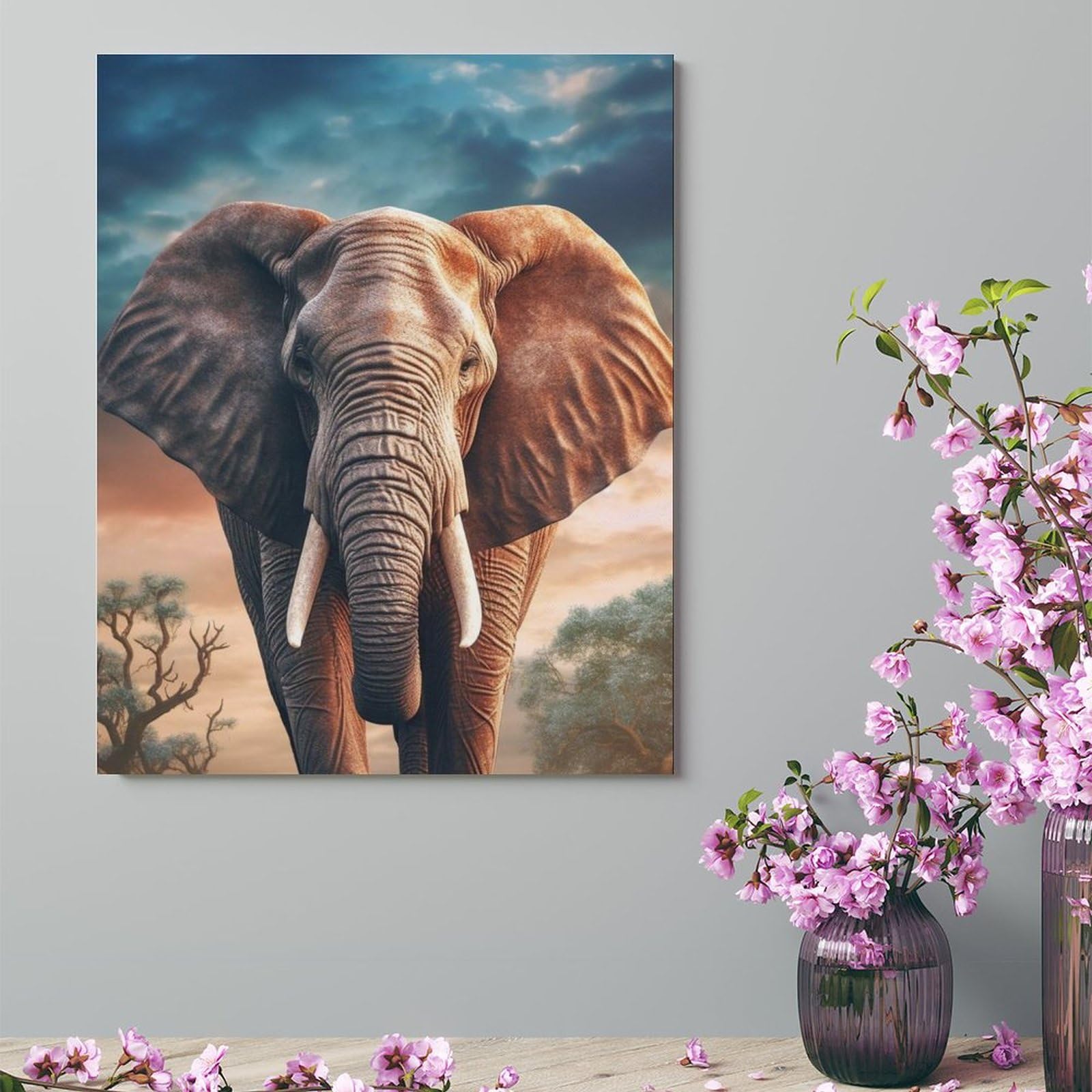 Amazon.co.jp: 絵画 道路を歩く背の高い象インテリア 絵画 超リアルな